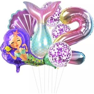 Star Party Deniz Kızı Kuyruğu Deniz Kabuğu Rakam Balon Seti 2 Yaş