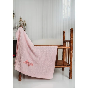 Bebek Battaniyesi Kişiye Özel Isimli Nakışlı Desenli Pembe Triko Örgülü Bebek Hediyesi