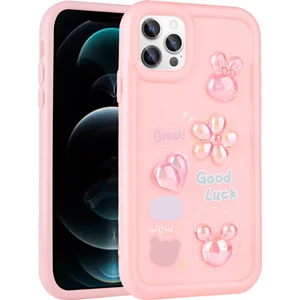 Apple iPhone 13 Pro Max Uyumlu Kılıf Renkli Kabartma Figürlü Parlak Telefon Kılıfı Kapak