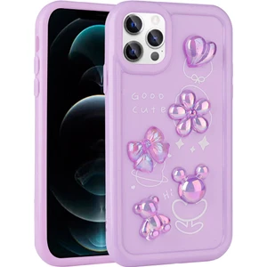 Apple iPhone 12 Pro Uyumlu Kılıf Renkli Kabartma Figürlü Parlak Telefon Kılıfı Kapak