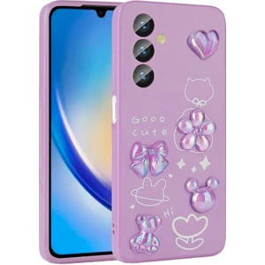 Samsung Galaxy A24 Uyumlu Kılıf Renkli Kabartma Figürlü Parlak Telefon Kılıfı Kapak