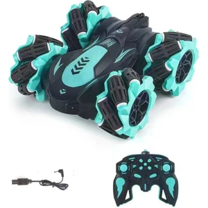 Çocuk Akrobasi Motosikleti Sprey Uzaktan Kumandalı Araba 2.4g Drift Rotasyonu Yüksek Hızlı Yandan Seyahatli Off-Road Uzaktan Kumandalı Motosiklet Mavi Dublör Çift Taraflı Araba (Yurt Dışından)