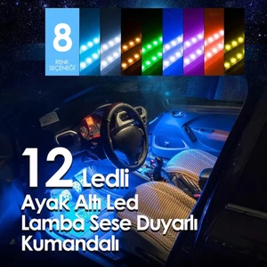 12 Ledli Ayak Altı LED Lamba Sese Duyarlı LED Müziğe Duyarlı LED Çakmaklık Girişli