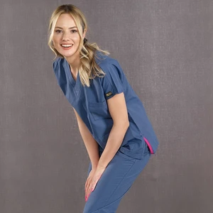 Çizgi Medikal Petrol Mavisi Doktor Hemşire Forması Medikal Forma Cerrahi Takım Ince Kumaş