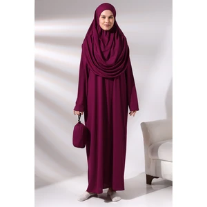 Fuşya Kadın Çantalı Pratik Başörtülü Tek Parça Namaz Elbisesi
