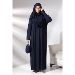 Lacivert Kadın Çantalı Pratik Başörtülü Tek Parça Namaz Elbisesi