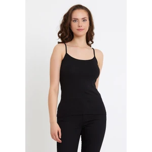 Lonca Tekstil Kadın Siyah Pamuklu İp Askılı Atlet Kompakt Likralı Süprem Kumaş