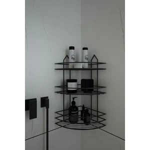 Alper Banyo Ömür Boyu Paslanmaz Yapışkanlı Siyah 3 Katlı Banyo Köşeliği, Şampuanlık EK03.S, Delmeye Son