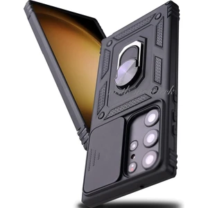 M.TK Moveteck Samsung Galaxy S23 Ultra Kılıf Kamera Korumalı Sürgülü Yüzüklü Armor Military Zırh Tank Standlı