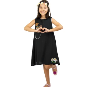 Ece Şile Bezi Kız Çocuk Elbise Siyah Syh