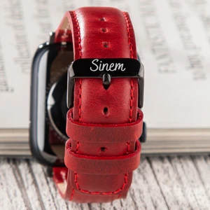 Apple Watch Deri Kordon 42MM 44MM 45MM 49MM 3 / 4 / 5 / 6 / Se / 7 / 8 / 9 Ultra Ultra 2 Deri Kayış Kırmızı