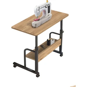 Esil Yükseklik Ayarlı Raflı Dikiş Makinesi Sehpası - Atlantik Çam (Frenli Tekerli) 70X40 Oval Kenar