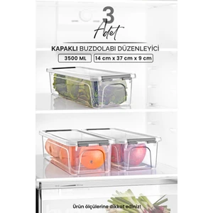 3'lü Kilitli Kapaklı Buzdolabı Düzenleyici Seti - Dolap Düzenleyici -Saklama Kabı Kutusu  3500 ml