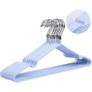 Pvc Kaplamalı Kaydırmaz Metal Elbise Gardrop Askısı Mavi 10'lu