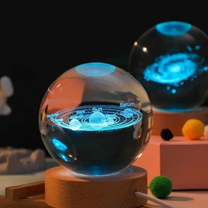By Lamp 3D Güneş Sistemi Kristal Işıklı Hediye Topu Pilli ve Usbli