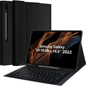 M.TK Moveteck Samsung Galaxy S9 Ultra 14.6 Inç SM-X910 Klavyeli Tablet Kılıfı Kalem Bölmeli Bluetooth Kılıf Q