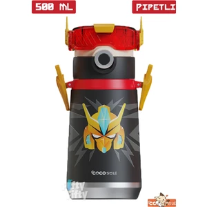 Cocosmile Özel Kutulu 500 ml Pipetli Çelik Termos Boyun Askılı 4 Farklı Robot Modeli CS0001