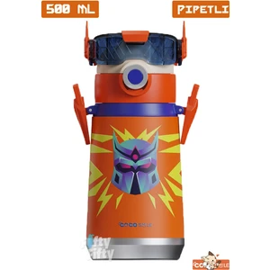 Cocosmile Özel Kutulu 500 ml Pipetli Çelik Termos Boyun Askılı 4 Farklı Robot Modeli CS0001