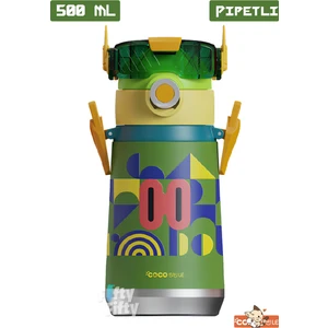 Cocosmile Özel Kutulu 500 ml Pipetli Çelik Termos Boyun Askılı 4 Farklı Robot Modeli CS0001