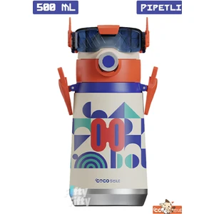 Cocosmile Özel Kutulu 500 ml Pipetli Çelik Termos Boyun Askılı 4 Farklı Robot Modeli CS0001