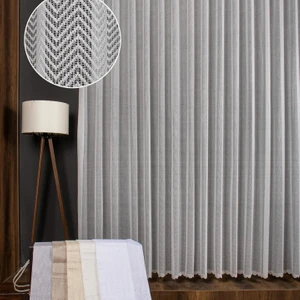 Taç Balık Sırtı Desen 1/3 Sık Pile Tül Perde Tek Kanat - Ekru - Vizon 100 x 270 cm