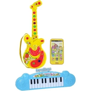 Berat Toys 3 Ürün Birarada Türkçe Müzikli Gitar&dokunmatik Telefon&22 Tuş Piyano