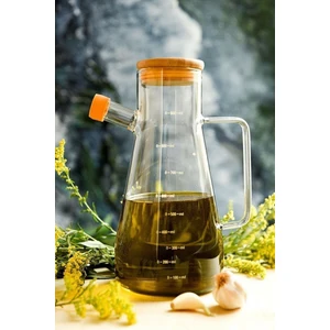 Vakumlu Bambu Kapaklı 900 ml Borosilikat Cam Tekli Yağlık Sirkelik Yağdanlık