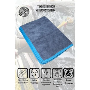 ( 1 Adet ) 50X70 cm Mikrofiber Mavi Biyeli Oto Yıkama ,kurulama ve Araba Temizlik Bezi