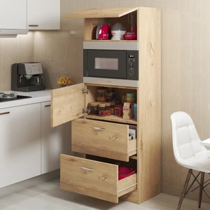 Mikrodalga Fırın Bölmeli Çekmeceli Çok Amaçlı Mutfak Dolabı Lefkas Meşe  (Multi-Purpose Kitchen Cabinet)