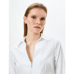 Fermuarlı Gömlek Uzun Kollu Pamuklu Slim Fit