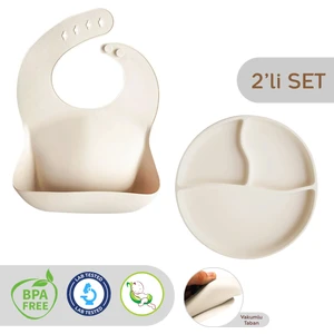 Meleni Baby 2'li Silikon Bebek Beslenme Seti - Vakum Tabanlı Mama Tabağı Ayarlanabilir Mama Önlüğü