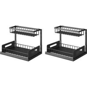 2x Lavabo Altında Mutfak Düzenleyici, Bardaklar ve Kancalar, 2 Katmanlı L Şekilli Raf, Çekmeceli Lavabo Altında Depolama Çekmecesi (Yurt Dışından)
