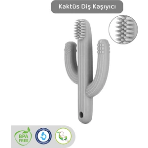 Meleni Baby Kaktüs Bebek Diş Kaşıyıcı - Bebek Diş Kaşıma Dişlik Gri