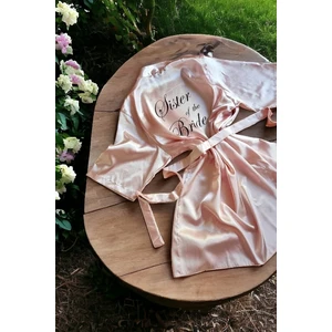 Pudra Renk Nedime Sabahlık, Sister Of The Bride Yazılı Sabahlık, Bridesmaid Sabahlık