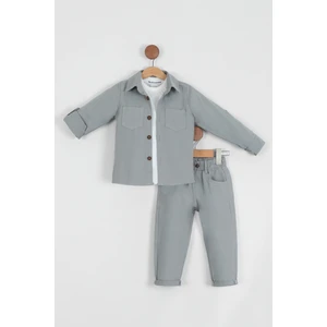 Erkek Çocuk Pamuklu Gömlek Tişört Pantolon 3'lü Alt Üst Takım