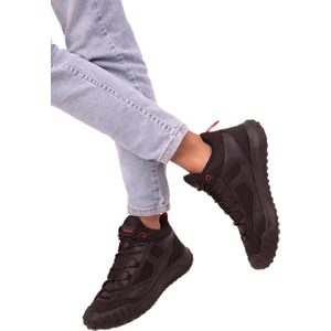 Deri Görünümlü Erkek Trekking & Outdoor Bot Ayakkabı Siyah - Kırmızı