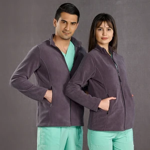 Çizgi Medikal Füme Polar Ceket Hastane Beyaz Doktor Hemşire Kışlık Ceket