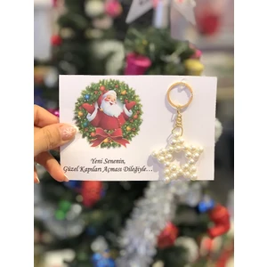 Mirabella Gift Yılbaşı Özel Kartlı Inci Yıldız Anahtarlık 4 Adet Yılbaşı Yılbaşı Süsleri,yılbaşı Hediyesi