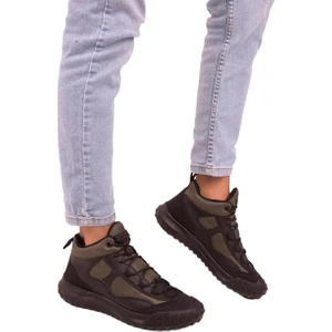 Deri Görünümlü Erkek Trekking & Outdoor Bot Ayakkabı Siyah - Haki