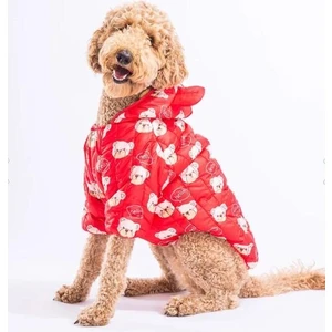 Kırmızı Teddy Peluşlu Su Itici Orta-Büyük Irk Köpek Yağmurluğu