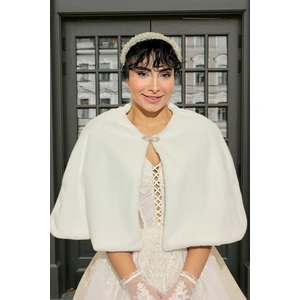 Elegance Scarf Kadın Kırık Beyaz Uzun Broşlu Etol Gelin Bolero Şal