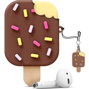 Air Pods 1 ve 2.nesil Kulaklık Kılıfı 3D Kahverengi Dondurma Figürlü