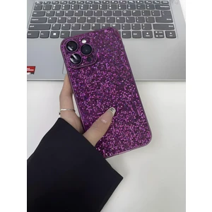 Apple iPhone 15 Uyumlu Taşlı Simli Kamera + Lens Korumalı Kılıf