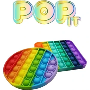 2'li Pop It Kare + Yuvarlak Gökkuşağı Duyusal Oyuncak Zihinsel Gelişim Stres Popit Oyun 2 Adet