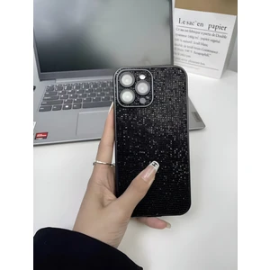 Apple iPhone 15 Pro Max Uyumlu Taşlı Simli Kamera + Lens Korumalı Kılıf