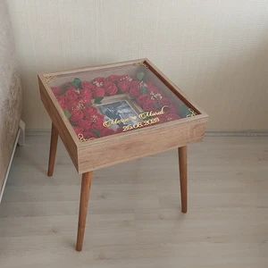 Hkm Ticaret Beyaz-Ceviz  Fotoğraf Bölümlü Yan Sehpa! Çiçek ve Gül Dizaynı Için Anı Sehpası! Gül Kutusu! Çiçek Sehpası!