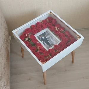 Hkm Ticaret Beyaz Fotoğraf Bölümlü Yan Sehpa! Çiçek ve Gül Dizaynı Için Anı Sehpası! Gül Kutusu! Çiçek Sehpası!
