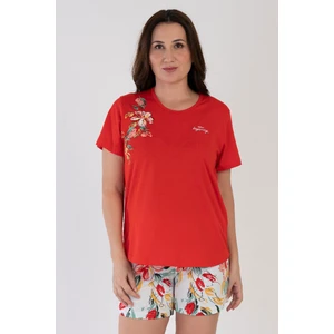 Pamuklu Kadın Büyük Beden Kısa Kol Şortlu Pijama Takım