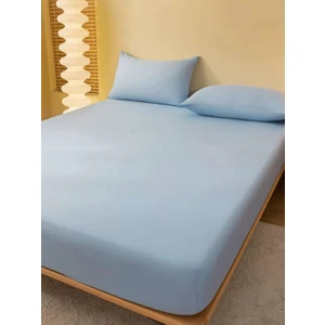 Ranforce Pamuklu Mavi Yastık Kılıflı Lastikli Çarşaf Takımı 180 x 200