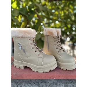 Çocuk Cilt Kürk Detaylı Kaymaz Taban Hafif Bot Bağcık ve Fermuarlı